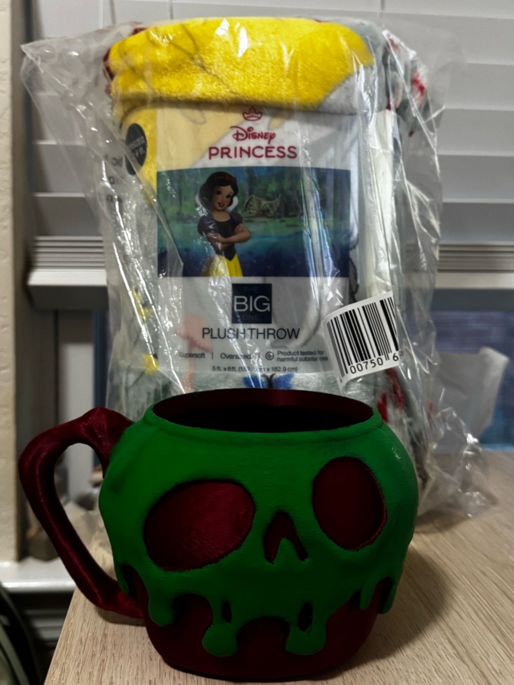 Snow White Plush Throw w/ a 3D Printed Rotten Apple Ice Cream Pint Holder
